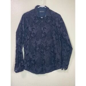 INC International Concepts Mens Black Velvet Burnout Flocked Paisley Shirt Small